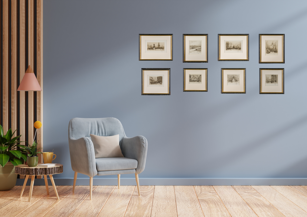 Collection of 8 pencil signed etchings of various locations