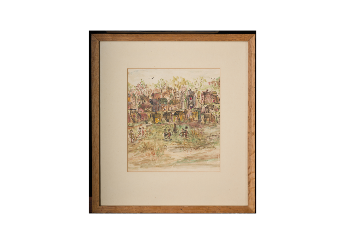 Urban Village Landscape with Trees and Figures