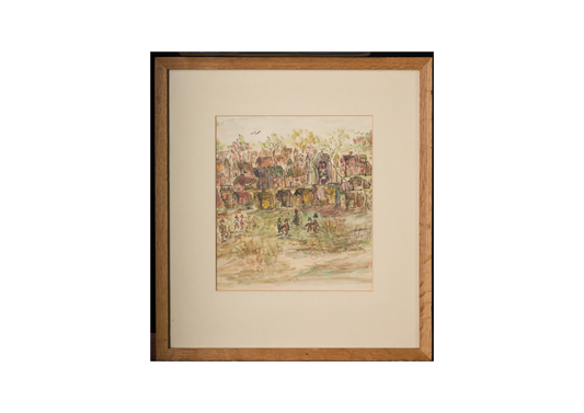 Urban Village Landscape with Trees and Figures