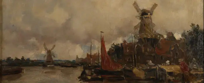 Dutch Canal Landscape with Windmills