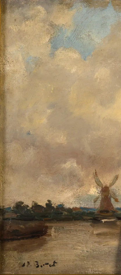 Dutch Canal Landscape with Windmills