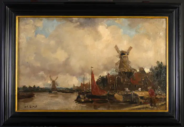 Dutch Canal Landscape with Windmills