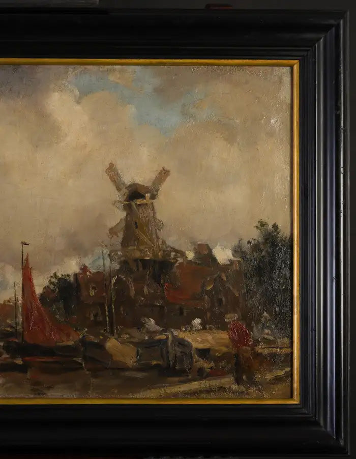 Dutch Canal Landscape with Windmills