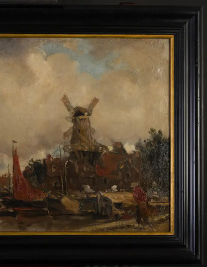 Dutch Canal Landscape with Windmills