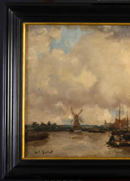 Dutch Canal Landscape with Windmills