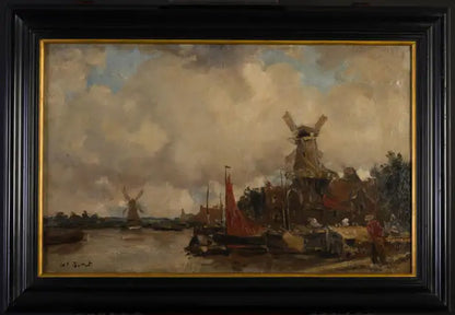 Dutch Canal Landscape with Windmills