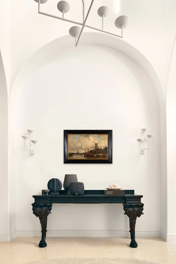 Dutch Canal Landscape with Windmills